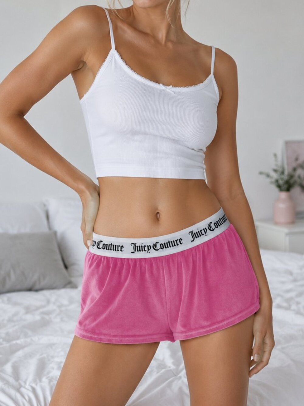 Juicy Couture Pink Velour Sleep Shorts Rhinestone Logo Size L